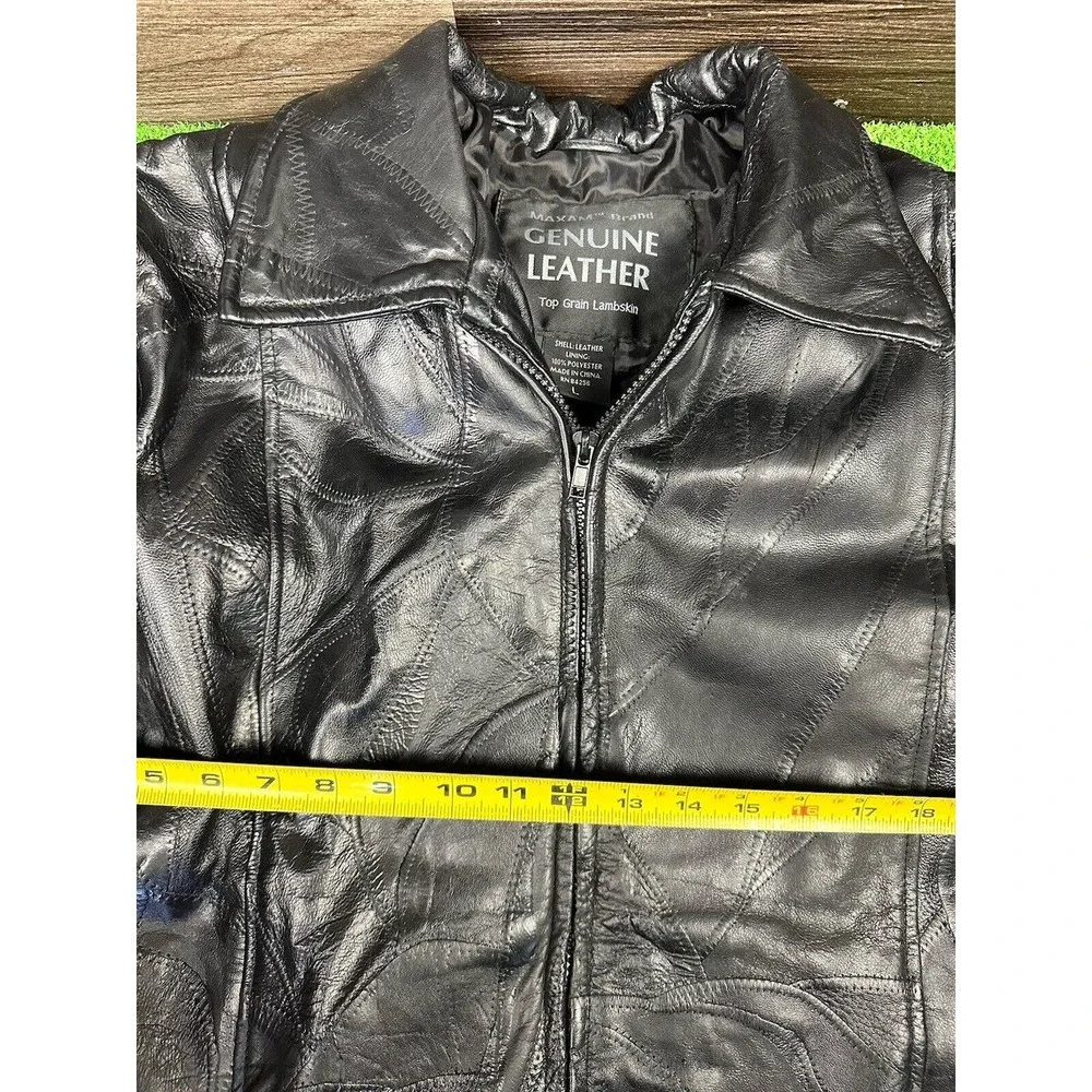 Vintage‎ Maxam Brand Leather Jacket Mens L Black Italian Mosaic Grain Lambskin